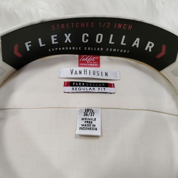 NWT VanHeusen Flex Collar Off White Button Down Shirt 18.5  36-37 - Picture 2 of 4